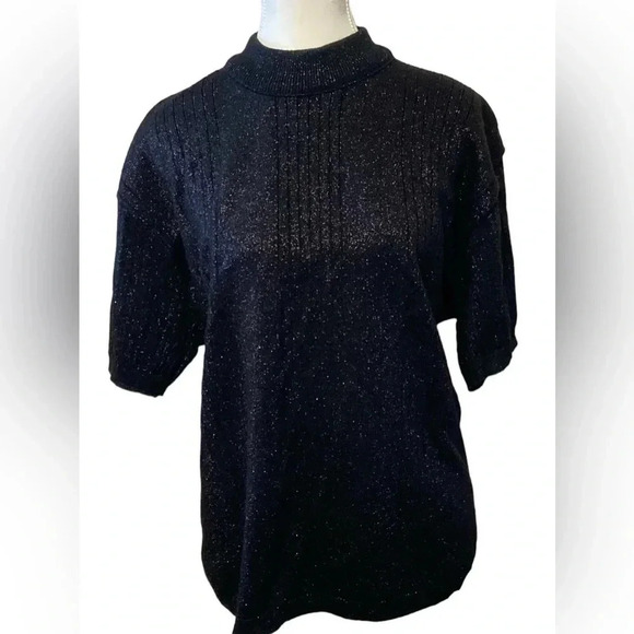 Maggie McNaughton sparkly black short sleeve lightweight sweater size 2X - Picture 1 of 6